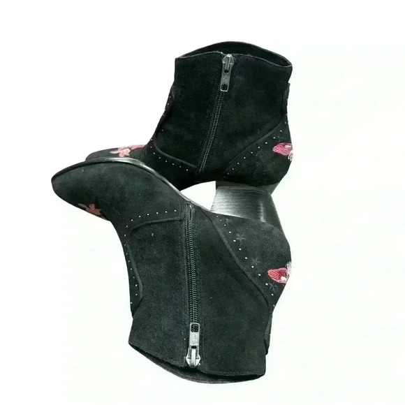 ASH Heidi bootie Floral embroidered black suede leather sole US 6.5 EU 37 EUC - Picture 5 of 13